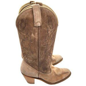 Vintage Y2K Acme Heeled Cowboy Boots 7.5 Embroidered Suede Western USA Festival